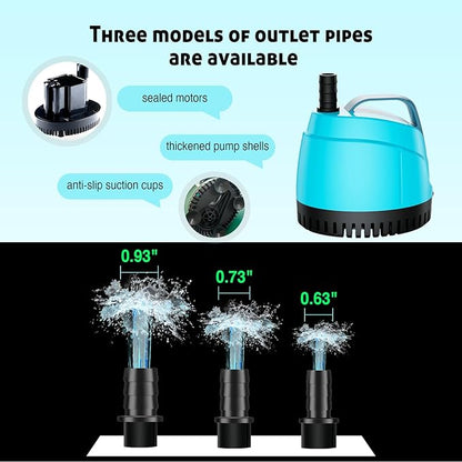 700GPH Ultra Quiet Bottom Suction Submersible Water Pump (2600L/H, 40W) with 3 Nozzles,8ft High Head,Suitable for Aquariums,Fish Tanks, Pond Fountains, Hydroponic Green,Indoor Fountains