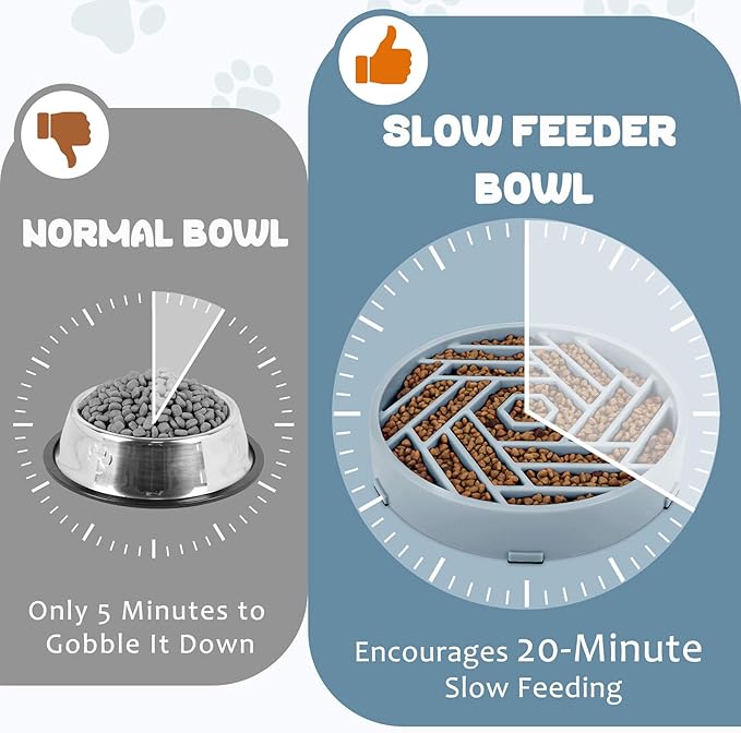 WHIPPY Slow Feeder Dog Bowl, Puzzle Maze Design to Slow Down Eating, 3-Cup Capacity, Anti-Gulping Food Bowl for Medium & Large Dogs,Blue