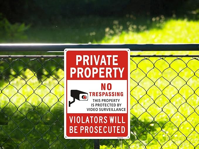(2 Pack) Large No Trespassing Signs Private Property, Violators Will Be Prosecuted,14"x10".04" Aluminum Reflective Metal Sign,Weather Resistant, Waterproof, Durable Ink, Easy to Mount