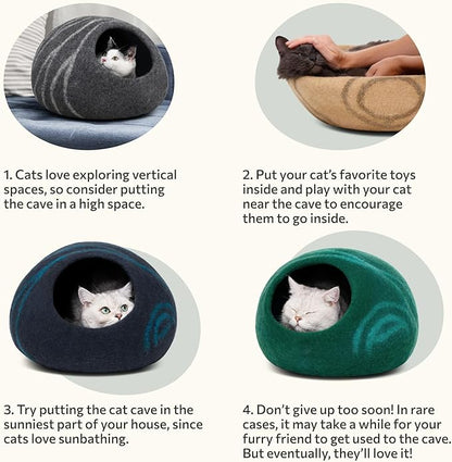 MEOWFIA Cat Cave – Premium Felt Cat Bed for Indoor Cats, Handmade 100% Merino Wool, Cat (Beige, Medium)