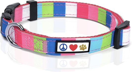 Pawtitas Pet Soft Adjustable Solid Color Nylon Puppy/Dog Collar Matching Personalized Customizable Dog Collar Embroidered Customize w Pet Name & Phone Number Small Pink/Teal/Green