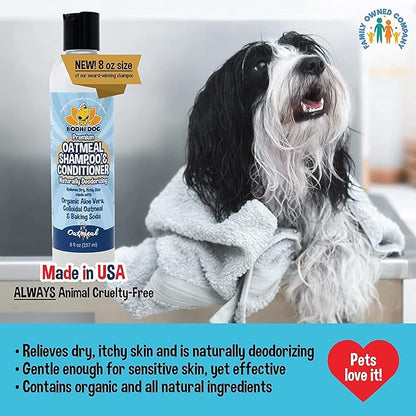Bodhi Dog Shampoo Brush & Oatmeal Shampoo and Conditioner Bundle - Grooming Essentials for Pets, Short Hair Scrubber, Soothes and Moisturizes Dry, Itchy Skin - Hydrates & Nourishes