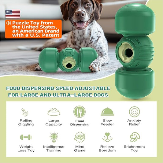 KADTC Extra-Large Size Giggling Durable Dog Treat Dispenser Toy Rolling Indestructible Bone Slow Food Puzzle Feeder for Medium/Large/XL Aggressive Chewers Breeds Dogs Thanksgiving Toys