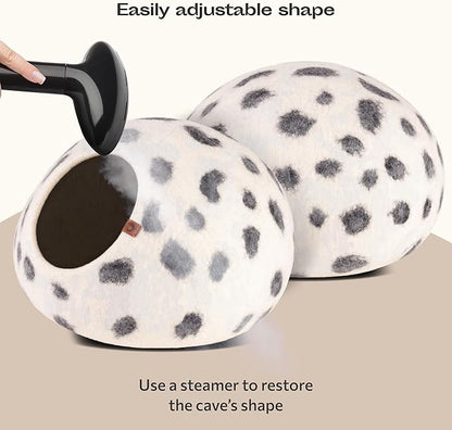 MEOWFIA Cat Cave – Premium Felt Cat Bed for Indoor Cats, Handmade 100% Merino Wool, Cat (Large, Snow Leopard)
