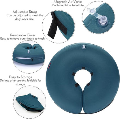 MIDOG Dog Cone - Inflatable Soft Donut Collar Alternative for Dogs After Surgery, Protective Recovery Collar Prevents Licking, Comfortable E-Collar Alternative for Small Medium Large Dogs (Blue, XS)