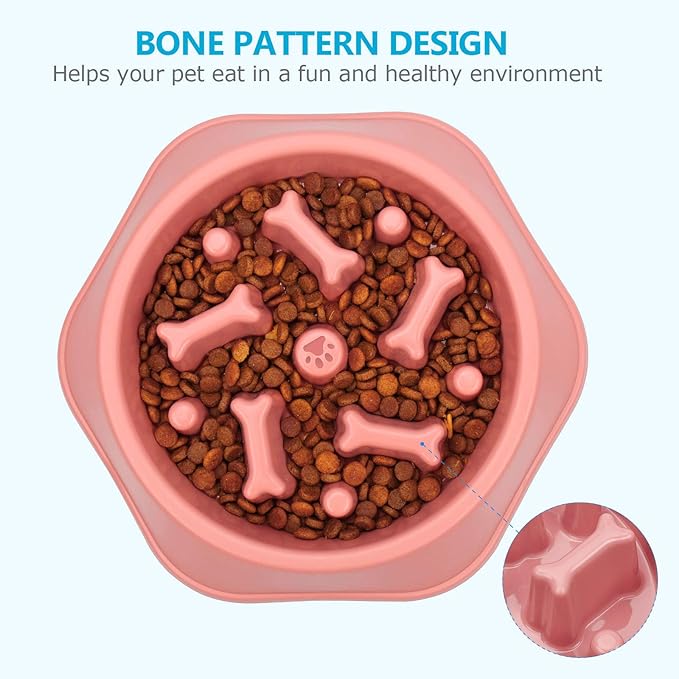 UPSKY 2PCS Slow Feeder Dog Bowl Anti-Chocking Slower Feeding Dog Puzzle Bowls, Interactive Bloat Stop Dogs Food Bowl Dishes Non-Slide Lick Treat Bowl for Small Medium Dogs (Blue+Pink)