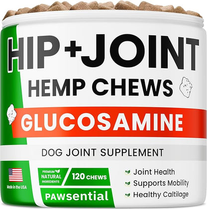 Hemp Treats - Dog Joint Supplement - Mobility Support Chews w/Glucosamine Chondroitin, Turmeric, MSM - Hip & Joint Chews - Joint Pain Relief Treats - 120Ct