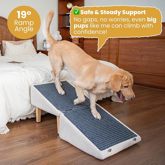 3-in-1 Dog Ramp with Storage – Pet Stairs for Dogs & Cats, Easy on Joints for Senior & Injured Pets, Hidden Storage Footstool, Anti-Slip, Supports 220 lbs, 18" High for Beds & Sofas