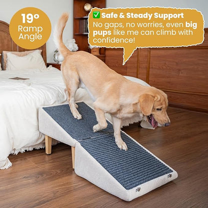 3-in-1 Dog Ramp with Storage – Pet Stairs for Dogs & Cats, Easy on Joints for Senior & Injured Pets, Hidden Storage Footstool, Anti-Slip, Supports 220 lbs, 18" High for Beds & Sofas