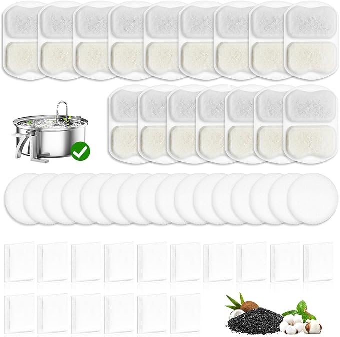 8 Sets Pet Water Fountain Filters Replacement for Oneisall 7L/230oz Stainless Steel Dog Water Fountain Models PWF002 - Replacement Filters and Sponge