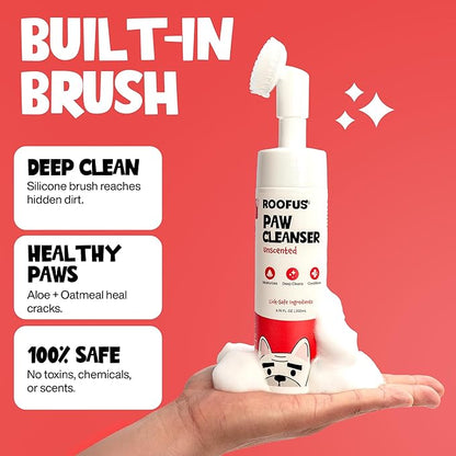 Paw Cleaner for Dogs & Cats, 200ml No-Rinse Dog Paw Cleaner Washer, Gentle Unscented Foaming Cleanser with Built-in-Brush, Paw Cleanser for Repairing & Restoring Cracked Paws (5.07 oz)