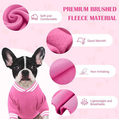 Dog Sweater Brushed Fleece Baseball Jacket Soft Warm Pet Sweatshirt Dog Sweaters for Small Dogs Puppy Sweater Boy Girl Pet(Pink-XS)