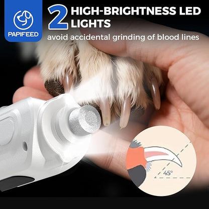 PAPIFEED 6-Speed Dog Nail Grinder Quiet with Dog Nail Trimmers, 2 LED Lights & Dust-Proof Cover, Nail Grinder for Large/Medium/Small Dogs & Cats, Rechargeable Type-C Charging - White Kit