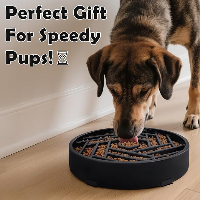 TOBYTO Slow Feeder Dog Bowls Large Medium Breed,Anti-Choking Slow Eating Dog Food Bowl,Non Slip Pet Slower Food Feeding Bowls Large Puzzle Slow Feeder Bloat Stop Maze Dog Dishes,Black