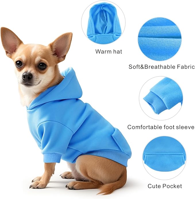 Idepet Pet Dog Hoodies Dog Clothes for Small Dogs Vest Chihuahua Clothes Warm Coat Jacket Autumn Puppy Outfits Cats Dogs Clothing(XL,Dark Blue)