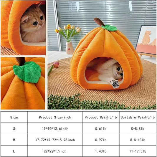 Pumpkin Cat Bed Halloween Pet Bed, Cute Pumpkin Shaped Cat Sleeping Tent Cave House with Removable Washable Cushion Non-Slip Bottom for Kitten Small Dogs (Orange,Within 8.8lb)