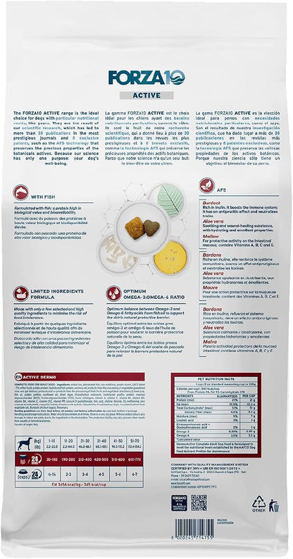Forza10 - Dog Food, Dermo Dry Food for Itchy Skin, Sensitive Stomach & Coat Health, Limited Ingredient Dog Food, Non-GMO, Fish Flavor, Made in Italy (8.8 lb)
