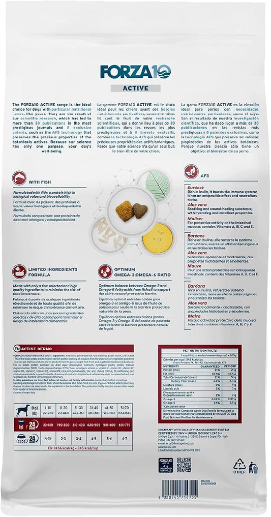 Forza10 - Dog Food, Dermo Dry Food for Itchy Skin, Sensitive Stomach & Coat Health, Limited Ingredient Dog Food, Non-GMO, Fish Flavor, Made in Italy (8.8 lb)