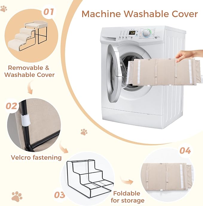 Dog Window Perch with Stairs - Pet Stairs with Seat Bedside Lounge Elevated Pet Bed Non-Slip Dog Window Seat with Sturdy Metal Frame Multi-Level Platform with Foam Upholstery