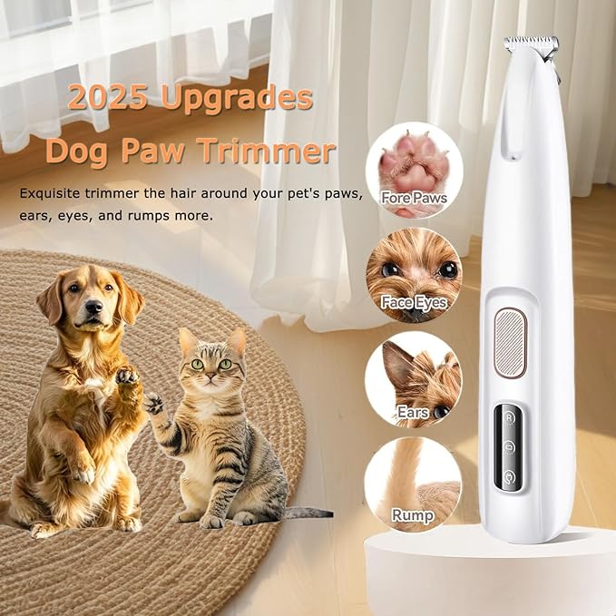 2PCs Dog Paw Trimmer with LED Light,35dB Low Noise Precision Pet Paw Trimmer for Dogs Cats Grooming Clippers,Safety Electric Paw Hair Trimmer for Paws,Ears,Rump,Face,Eyes