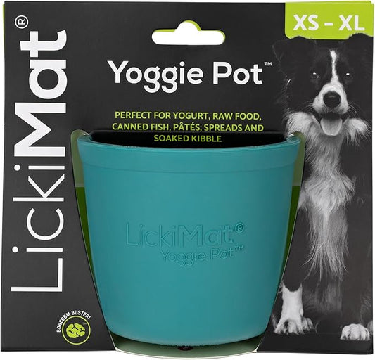 LICKIMAT Yoggie Pot – Distraction, Fun and Enrichment. Long Lasting Rubber Licking Treat Dispenser for All Dog Sizes and Slow Feeder for Small Dogs - Turquoise