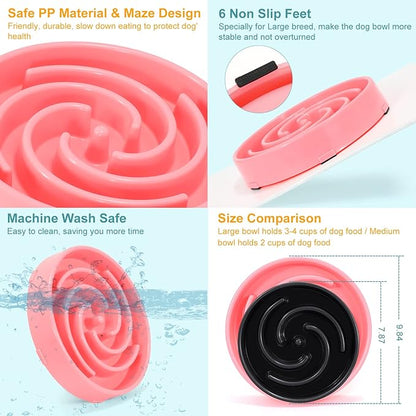 Slow Feeder Maze Puzzle Bowl - Large Dog Non Slip Interactive Food Dishes - Bloat Stop, Choking Prevention - Pink