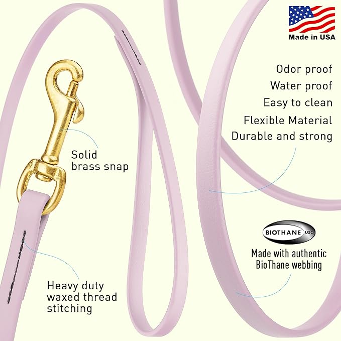 Viper Biothane K9 Working Dog Leash Waterproof Lead for Tracking Training Schutzhund Odor-Proof Long Line with Solid Brass Snap for Puppy Medium and Large Dogs, 10ft Pastel Purple