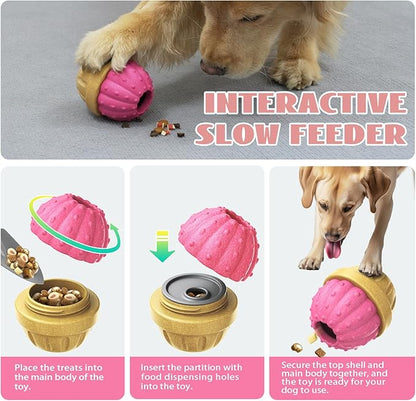 Frozen Treat Dispensing Dog Toy for Aggressive Chewers, Indestructible Chew Toys, Slow Puzzle Feeder for Small Medium Large Breed to Keep Them Busy, Reduces Anxiety, Easy to Clean, Pink