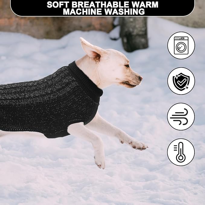 XXXL Dog Sweater, Classic Cable Knit Warm Dog Sweatshirt with Reflective Yarn for Girl Boy, Halloween Fall Winter Coat Turtleneck Pullover Clothes Apparel for Small Medium Large Dogs Black XXXL