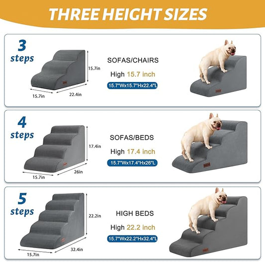 Dog Steps for Bed, 4-Step Dog Stairs Ramp for Small Dogs and Cats, Indoor Non-Slip Pet Stairs Suitable for Older, Short-Legged, and Puppy Dogs to Climb onto High Beds and Couch, 17.4" H,Grey