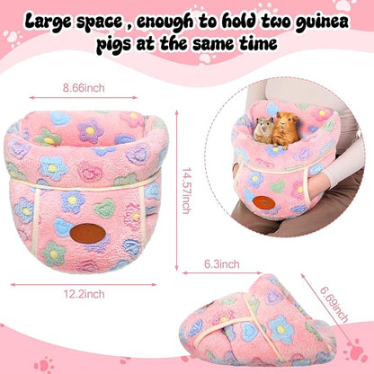 Wenqik 2 Pcs Guinea Pig Hideouts Washable Bunny Bedding Cuddle Warm Small Pet Sack Supplies Portable Pet Carrier Cage Nest Guinea Pig Accessories for Cage(Green, Pink,Flowers)