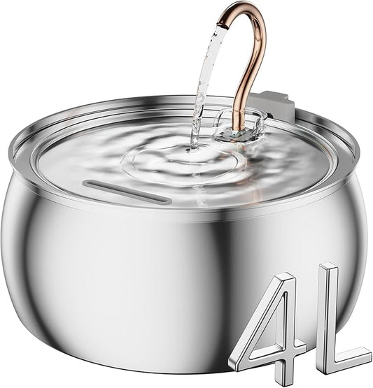 Casfuy PWS-143 Stainless Steel Cat & Dog Water Fountain with Swan-Neck Copper Spout, 135-oz