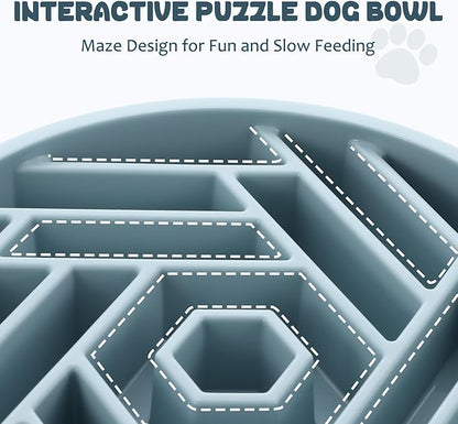 WHIPPY Slow Feeder Dog Bowl, Puzzle Maze Design to Slow Down Eating, 3-Cup Capacity, Anti-Gulping Food Bowl for Medium & Large Dogs,Blue