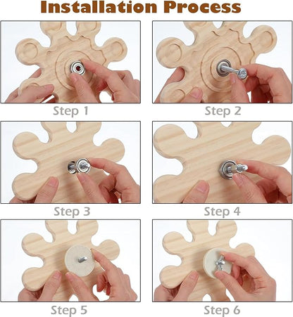 KABASI Rotating Natural Wood Chinchilla Chew Toys, Interactive Enrichment Rat Enrichment Toys for Teeth Grinding, Hanging Exercise Chinchilla Cage Accessories Snowflake Wheel for Hamster Guinea Pig