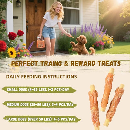 Chicken Jerky Wrapped Pumpkin Biscuits Treats for Dogs,Low Fat Rawhide Free Healthy Chewy Dog Training Treats,High Fiber Pumpkin Biscuits Dog Snacks for Small Medium Large Dogs 10.58 oz