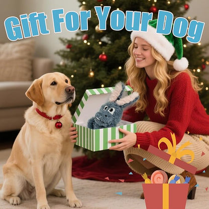 Donkey Squeaky Dog Toys to Keep Them Busy, Stuffed Plush Dog Toy Birthday Gift Crinkle Pet Puppy Tug Toy for Small Medium Large Dogs (Grey)