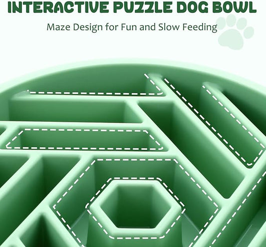 WHIPPY Slow Feeder Dog Bowl, Puzzle Maze Design to Slow Down Eating, 3-Cup Capacity, Anti-Gulping Food Bowl for Medium & Large Dogs,Mint Green