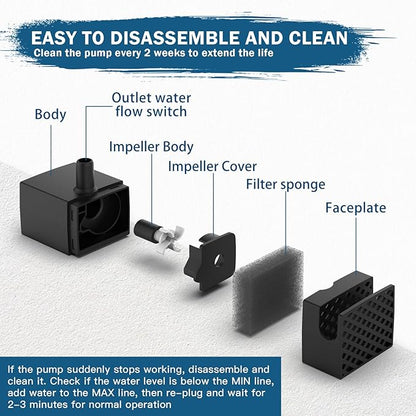 Dog Water Fountain Pump Replacement – Compatible with Stainless Steel Pet Water Fountain for Large Dogs, Quiet & Safe Replacement Pump for D2223 D2341 D2322 D2419 Models
