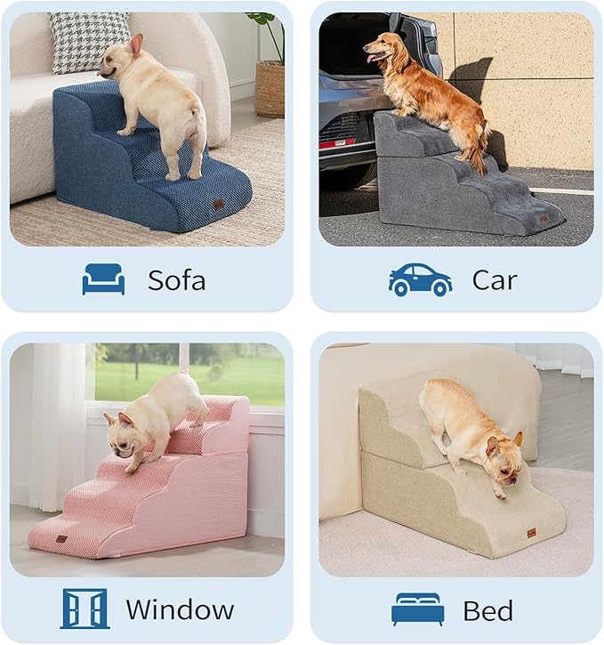 Made4Pets Dog Stairs Ramp for Bed 19.7" H, 4-Step Dog Steps for High Bed Couch Sofa Climbing, 35D Foam Pet Steps for Small Dogs and Cats, Non-Slip Bottom Pet Stairs, Navy