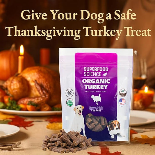 Organic Dog Treats for Small, Medium & Large Dogs – All-Natural Turkey Training Treats for Puppies & Adult Dogs, Grain-Free, Hypoallergenic, Healthy, Low-Calorie, Semi-Soft Chews, Made in USA, 5 oz