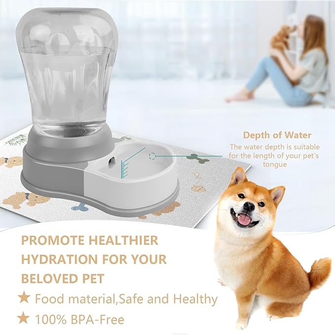 STALTWO 1.58 Gallon Automatic Dog Water Bowl Dispenser - Staltwo Premium Pet Water Dispenser with Non-Slip Mat, Large Capacity Water Feeder for Cats and Dogs, BPA-Free, 1.58 Gallon Grey