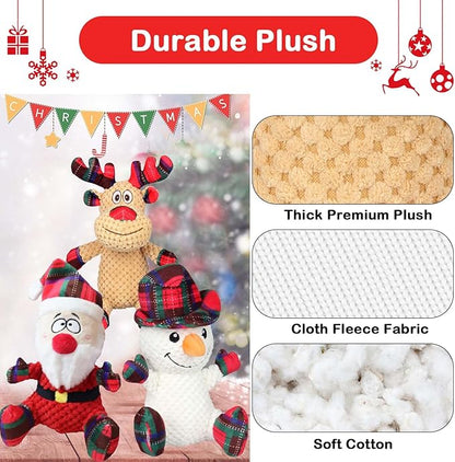 Dog Squeaker Toys, Plush Dog Toy with Squeaker, Cotton Material, Daily Entertainment & Relieve Anxiety, Chew Toy for Dogs, Not Water Resistant (Large, Christmas)