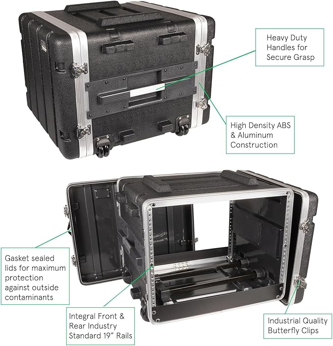 Stackable 17" Depth, 19" ABS Rack Flight Case (7U with Pull Handle)