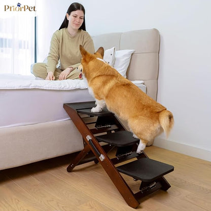 Dog Steps for Bed & Couch 2-in-1 Dog Stairs/Ramp - Height Adjustable Dog Ramp for Couch 7” - 20” - Pet Stairs, Dog Stairs for Small Dogs - Easy to Move Pet Steps with Landing Platform, Walnut