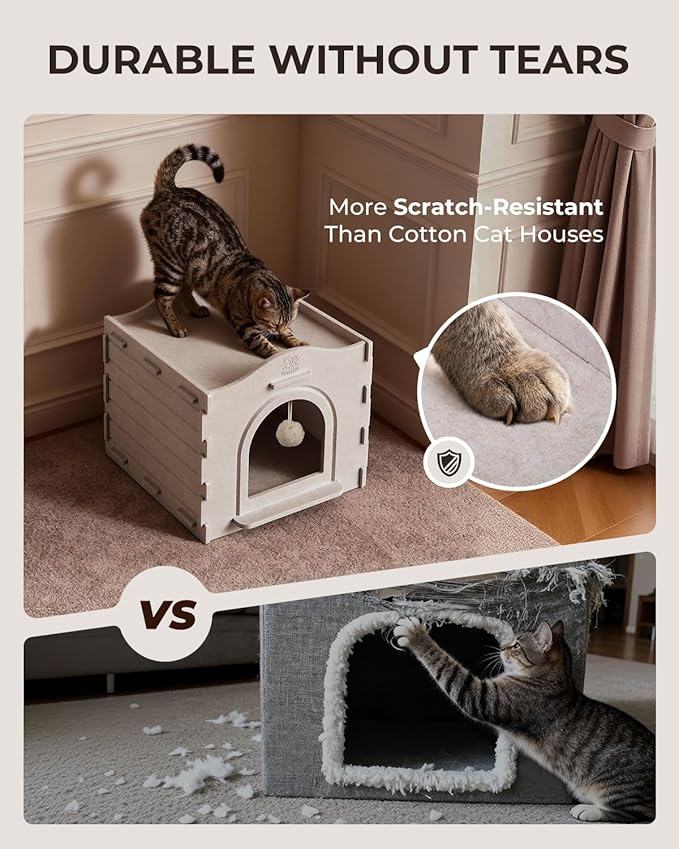 Apasiri Indoor Cat Houses for Indoor Cats, Warm Insulated Covered Cat Cave for Indoor Cats House, Strong Scratch-Resistant Capacity, Sturdy Fiber, Compatible with Heating Pads, Cat