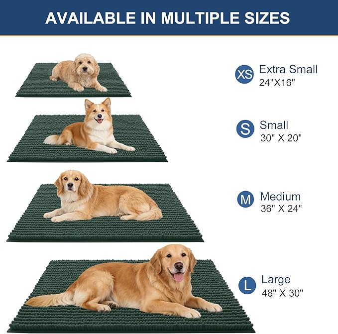 OLANLY Dog Door Mat for Muddy Paws 59x20, Ultra Absorbent Chenille Mud Doormat, Non-Slip Washable and Dirt Trapping Doormat for Indoor Entryway, Quick-Dry Indoor Pet Bed Mats for Dogs, Blackish Green
