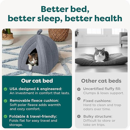FurHaven Cat Bed Cave for Indoor Cats & Small Dogs, Washable & Foldable Pet Tent with Removable Cushion, Small, Polar Fleece, Heather Gray