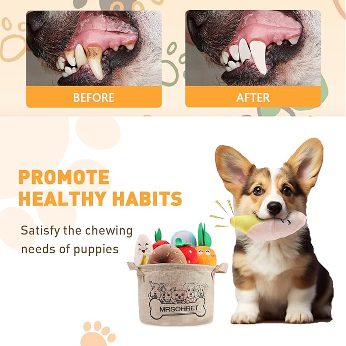 MRSOHRET Squeaky Dog Toys, 15Pcs Small Plush Puppy Toy, Dog Toys to Keep Them Busy, Interactive Squeak Stuffed Toys for Small Medium Dogs with Basket, Reduce Boredom and Teeth Cleaning