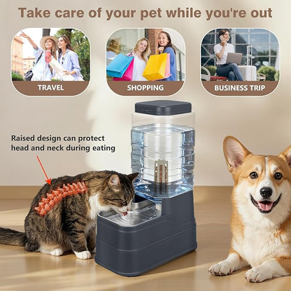 Cat Automatic Feeder Dog Water Dispenser with Stainless Steel Bowl Pet Gravity Waterer Large Capacity Feeding Raised Bowls for Small Medium Large Pets with Filter,Ice Pack 8L