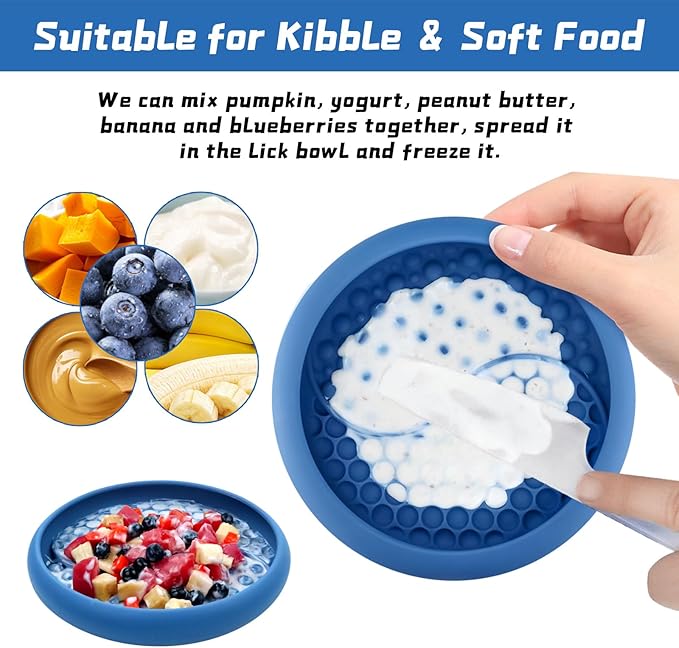 Dog Lick Bowl, Non-Slip Dog Slow Feeder Licking Mat Treat Dispenser, Interactive and Enrichment Toys, Boredom & Anxiety Reducer, BPA Free Silicone (Dark Blue, Large)